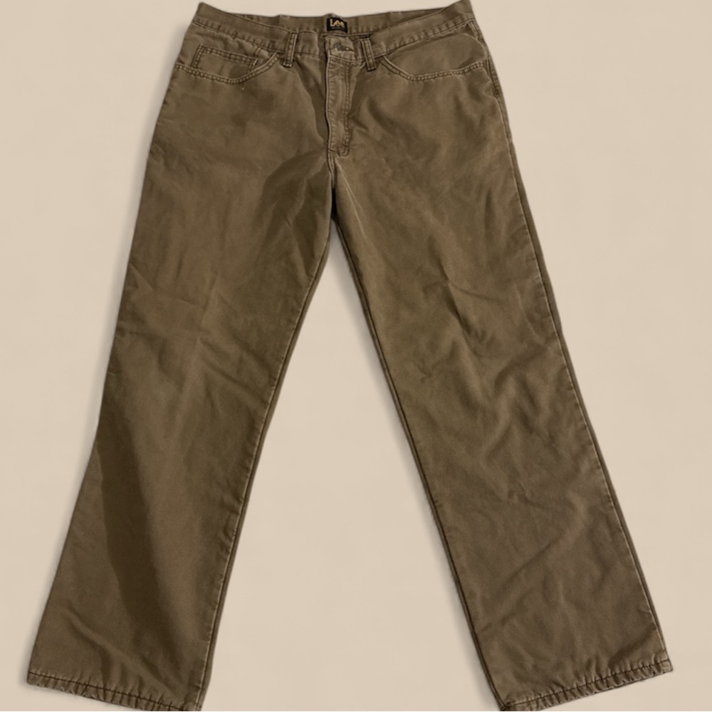 Lee Men's Relaxed Fit Jeans in Tan with plaid thermal Lining
